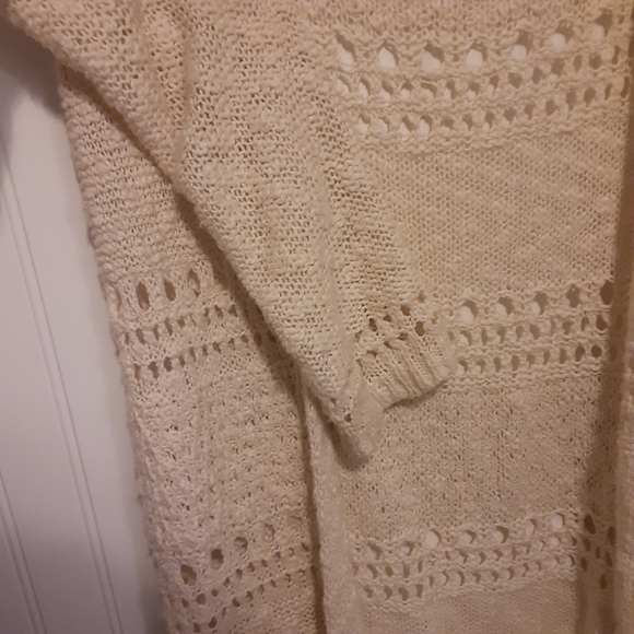 De collection size S loose knit open front long cardigan drop shoulder fringe - Picture 11 of 11